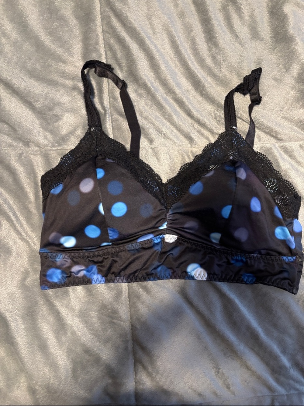 Torrid Black & Blue Polka Dot Lace-Trim Bralette Size 1